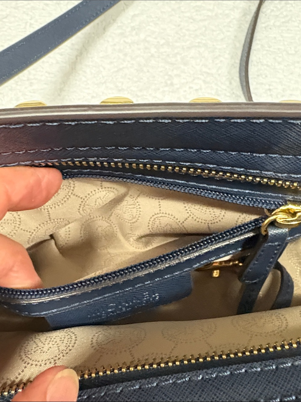 Michael Kors Navy blue small Crossbody with Gold Stud Accents - Picture 9 of 16